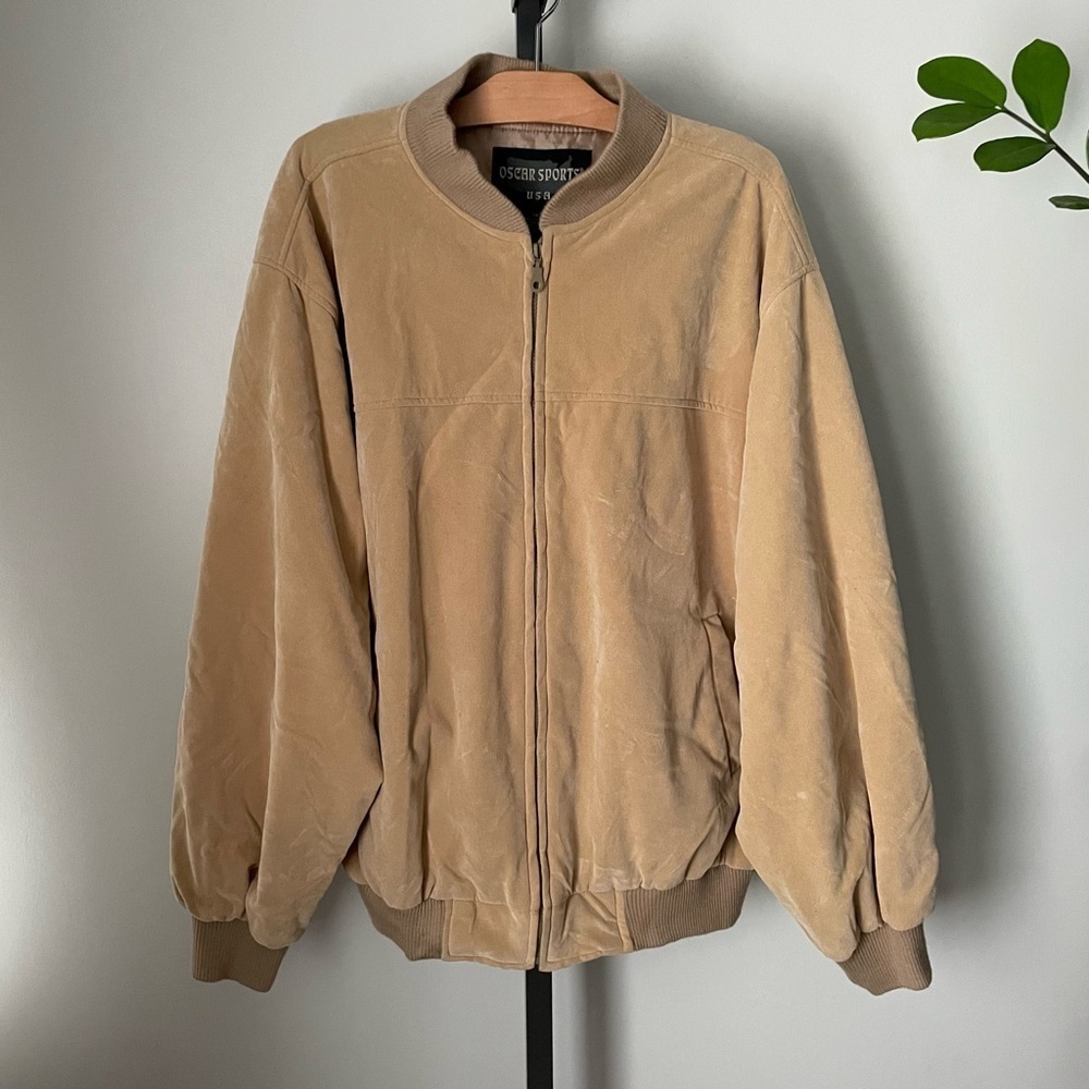 Vintage USA Bomber Jacket Tan By Oscar Sports USA Men’s Plus Size 2XL